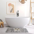 SJ STAR&JANE 59" Freestanding Solid Surface Bathtub, Oval Stone Resin Soaking Tub Stand Alone Tub with Pop-up Drain & Overflow Matte White