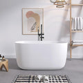 SJ STAR&JANE 47" Solid Surface Freestanding Bathtub Modern Stone Resin Oval Soaking Tub with Side Drain in Matte White