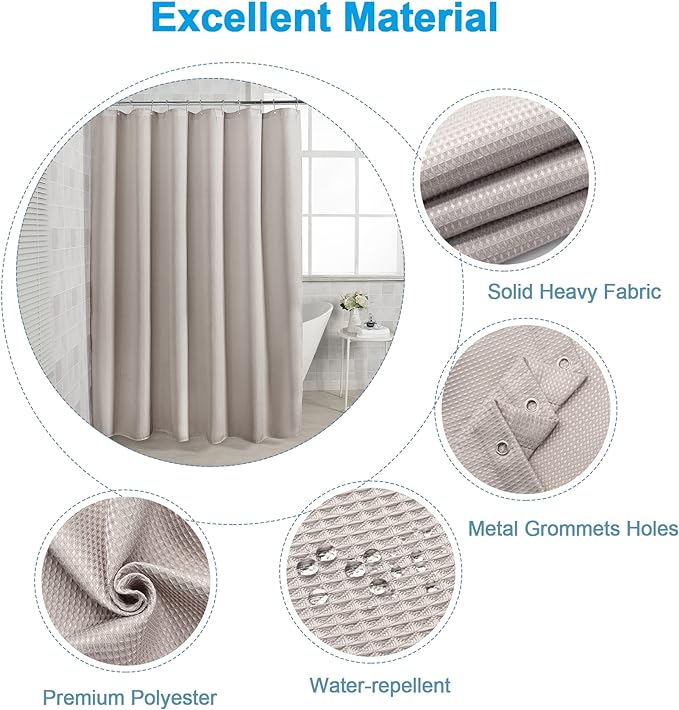 AmazerBath Waffle Shower Curtain 78 Inches Long, Khaki Shower Curtain Fabric Heavy Duty 240GSM, Hotel Quality Bathroom Shower Curtains Tan, Hooks not Included, 72 x 78 Inches