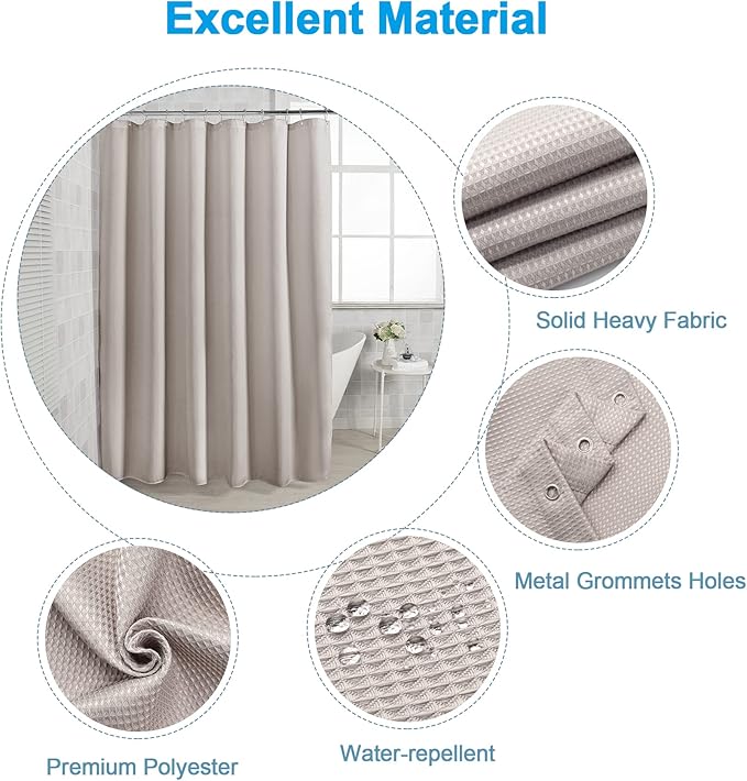 AmazerBath Waffle Shower Curtain Khaki, Stall Shower Curtain Tan, Hotel Quality Fabric Bathroom Shower Curtains, Heavy Duty 240GSM, 36 x 72 Inches