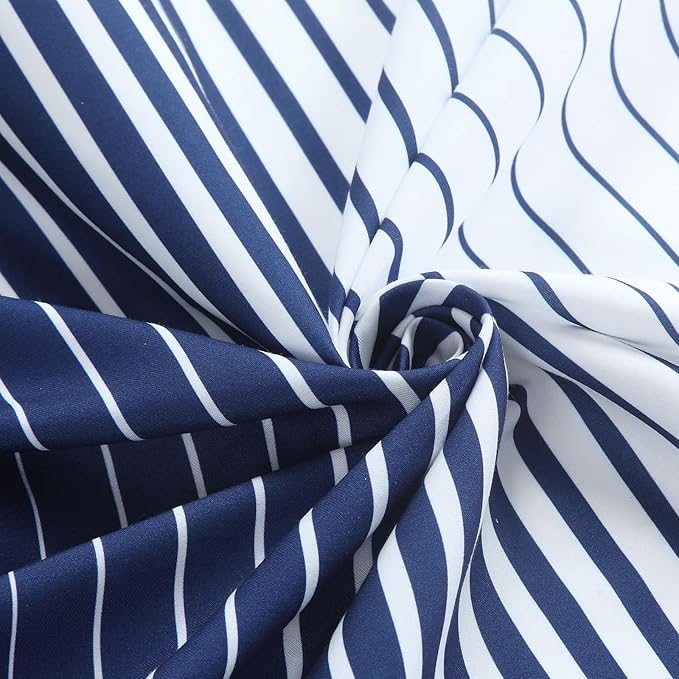 Blue Shower Curtain, Modern Navy Blue and White Gradient Vertical Stripe Waterproof Polyester Shower Curtains for Bathroom, 72x72 Inches
