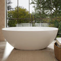 Abruzzo 65" Glossy White Freestanding Solid Surface Bathtub, Luxury Handcrafted Stone Resin Freestanding Soaking Bathtub with Overflow and Pop-up Drain