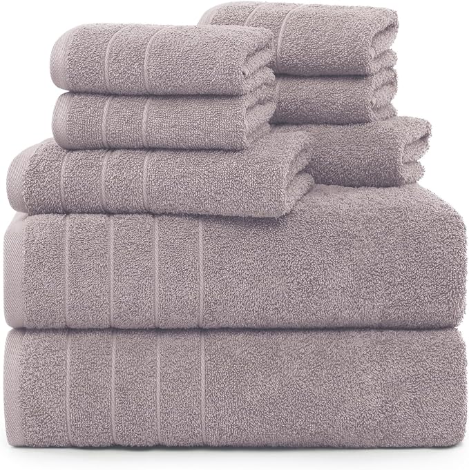 Casa Platino 100% Cotton 8 Piece Bath Towel Set - Ring Spun, Quick Dry, Super Soft & Highly Absorbent - 2 Bath, 4 Washcloths, 2 Bathroom Hand Towels - Hotel Quality Bathroom Towel Set - Platinum
