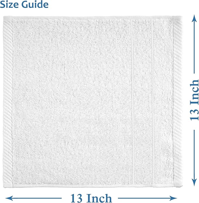 Casa Platino 100% Cotton Washcloths 6 Pack - Spa & Salon Quality Face Towels - Ring Spun, Soft & Absorbent Wash Cloth Rags for Body, Beauty, Home, Gym - Fingertip Towels - 13"x13", White Washcloths