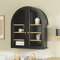 Large Arched Bathroom Wall Cabinet Modern Wooden Display Cabinet with Acrylic Doors Farmhouse Wall Mounted Cupboard Storage Organizer for Laundry Room, Dining Room, Black