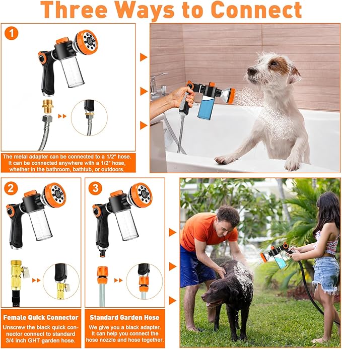 Dog Shower Attachment for Bathroom & Bathtub, 8 Sprayer Modes Dog Washing Hose Attachment with Pet Grooming Glove, Fit G1/2 Shower Hose(HOSE NOT INCLUDED)