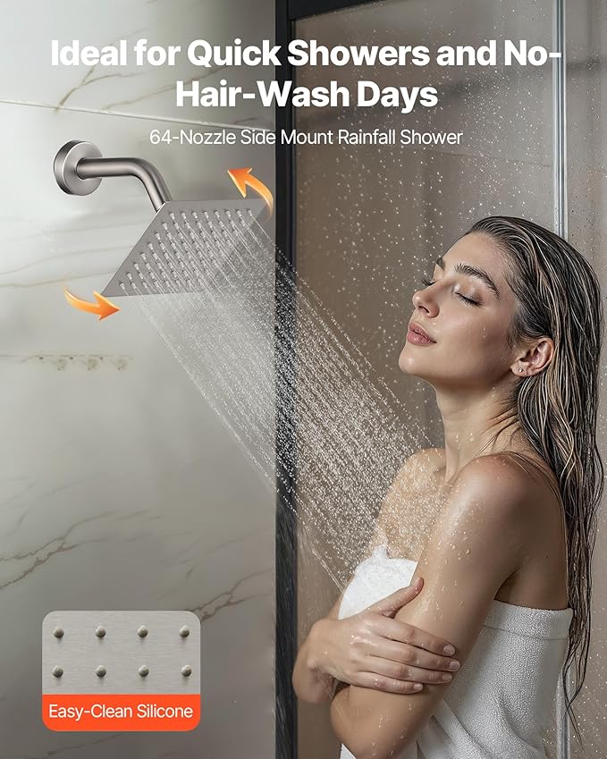 VEVOR Shower Faucet Set, 10 Inch Ceiling Mount Rainfall Shower System with 6 Inch Wall Mount Head and 2 in 1 Handheld Spray, Rotatable 3-Function Dual Rain Head Brass Valve & Trim Kit, Brushed Nickel