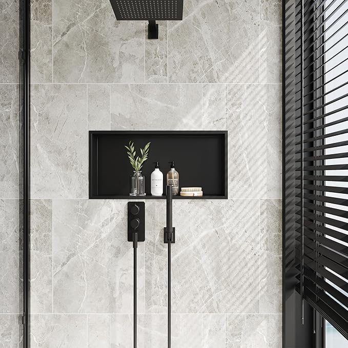 Neodrain Shower Niche, Shower Niche Bathroom Shelf, (Outside Size 25.1"x13.1") (Inner Size 24" X 12" X 4"), NO Tile Needed Recessed Niche Shower for Storage, Matte Black