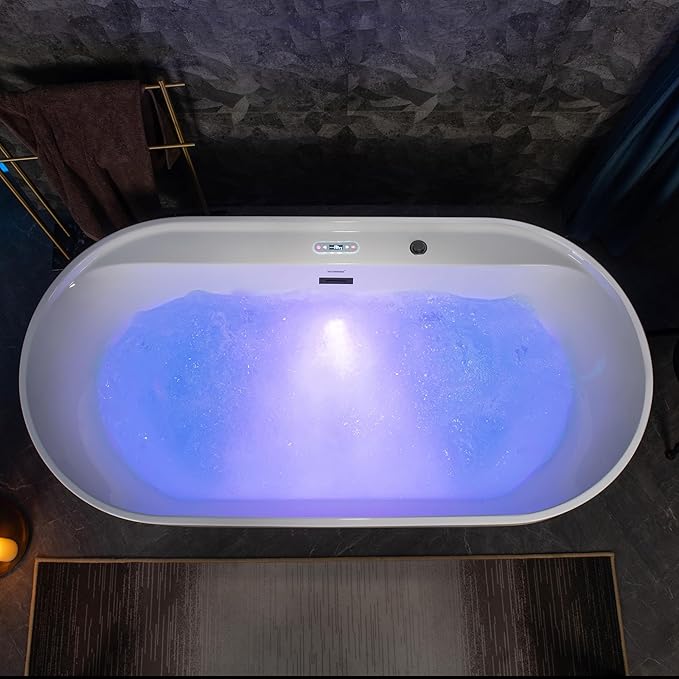 WOODBRIDGE 72" x 35-3/8" Whirlpool and Air Bath Heated Soaking Combination Tub with Adjustable Speed Air Blower and Display Control Panel, Matte Black Finish Trim and Drain Kit,BM-500