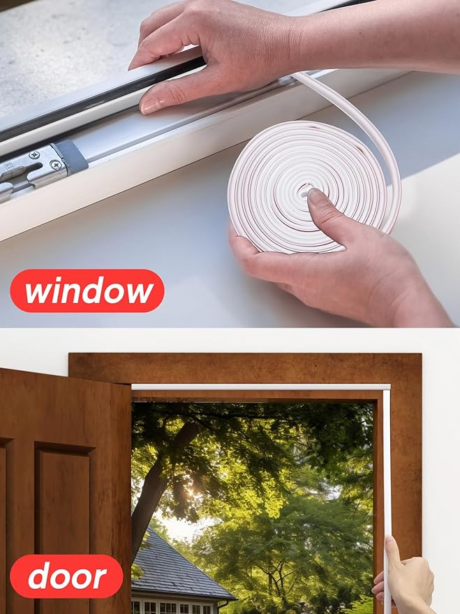 Weather Stripping Silicone Door Seal Strip for Doors and Windows, 39ft Self-Adhesive Waterproof Window Sealing Strip by SUNMON(White)