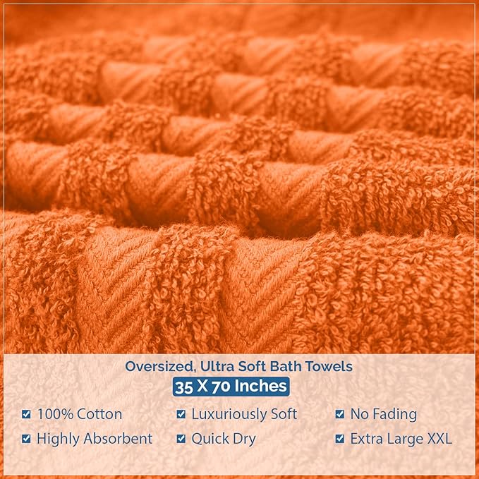 DAN RIVER 2 Pack Luxury Bath Sheets 35x70, 600 GSM, Soft & Quick Dry 100% Ring Spun Cotton Towels Ideal for Hotels, Spas, Gyms & Salons Extra Large, Orange