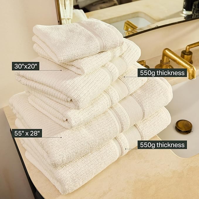 Preston Lane Douro Hand Towel Set – 2 Pack Luxury Cotton Towels, Ultra Soft & Absorbent, Quick-Dry Spa-Quality Bathroom Towels, Made in Portugal, Alabaster