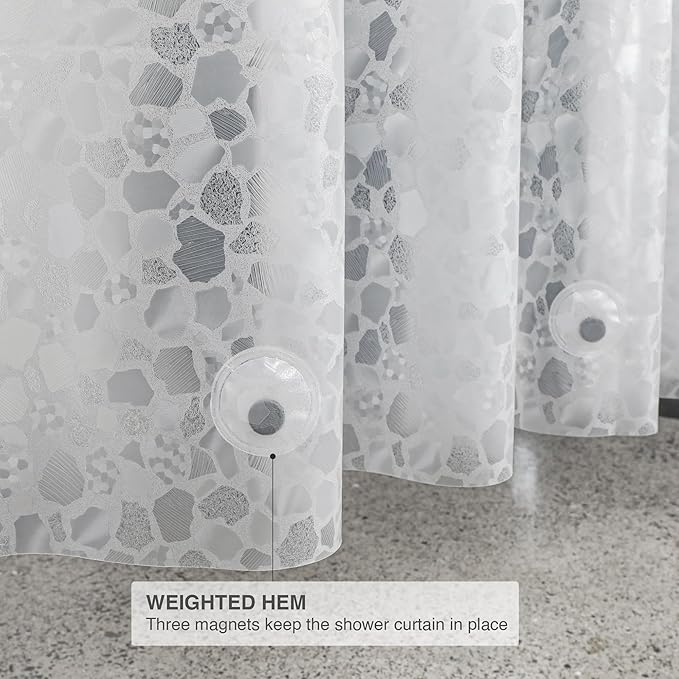 WELTRXE Bathroom Shower Curtain Liner 8G EVA Thick, 72x72 Inch 3D Frosted Pebble Plastic Shower Curtains, Heavy Duty Waterproof Shower Liner with Weighted Magnets, 12 Hooks, Rustproof Metal Grommet