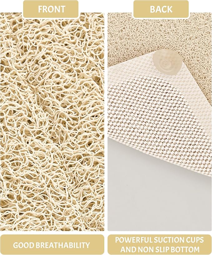 Mecko Non Slip Shower Mats, 17x30 Inch, Anti-Slip Bathtub Mats with Suction Cups for Bathroom, Foot Scrubber Loofah Bath Mats for Shower, Quick Drying Shower Stall Mats for Wet Areas (Beige)