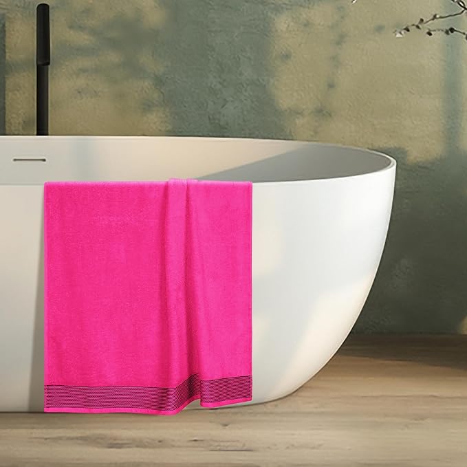 Belizzi Home Cotton 2 Pack Oversized Bath Sheet 35 x 70, Large Bath Sheet, Ultra Absorbent, Compact, Eco-Friendly and 100% Recyclable, Quick Drying and Lightweight Towel - Hot Pink