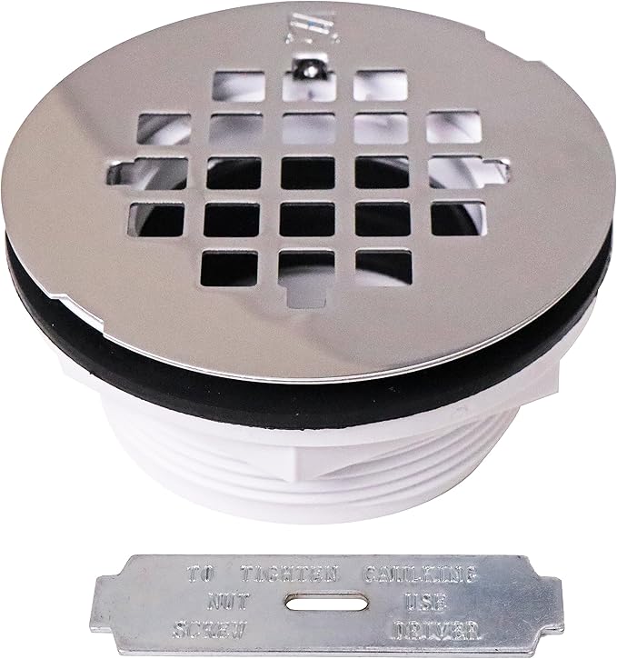 Westbrass SP6036WP-26 60" x 36" 3-Wall Shower Pan with Plastic Center Drain and 4-1/4" Cross Grid Brass Drain Cover, Polished Chrome