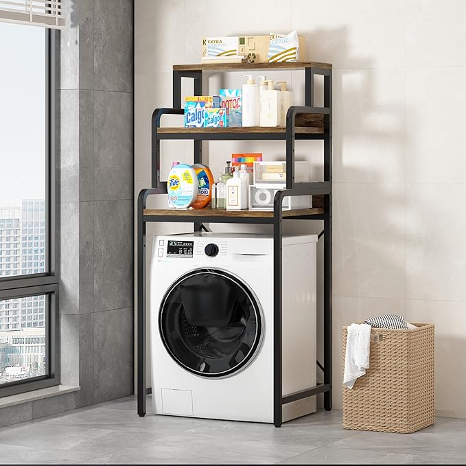 3-Tier Bathroom Room Shelf Washing Machine Storage Utility Rack Over The Toilet Washer Dryer Storage Bathroom Organizer Rack Space Saving Shelving Units Clothes Dryers Shelf