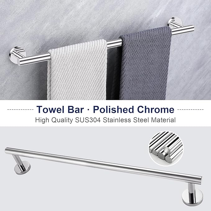 Lairuier Polished Chrome Bathroom Hardware Set, 10-Piece Towel Bar Set SUS304 Stainless Steel Bathroom Hardware Accessories Set Round Towel Holder Set Wall Mounted