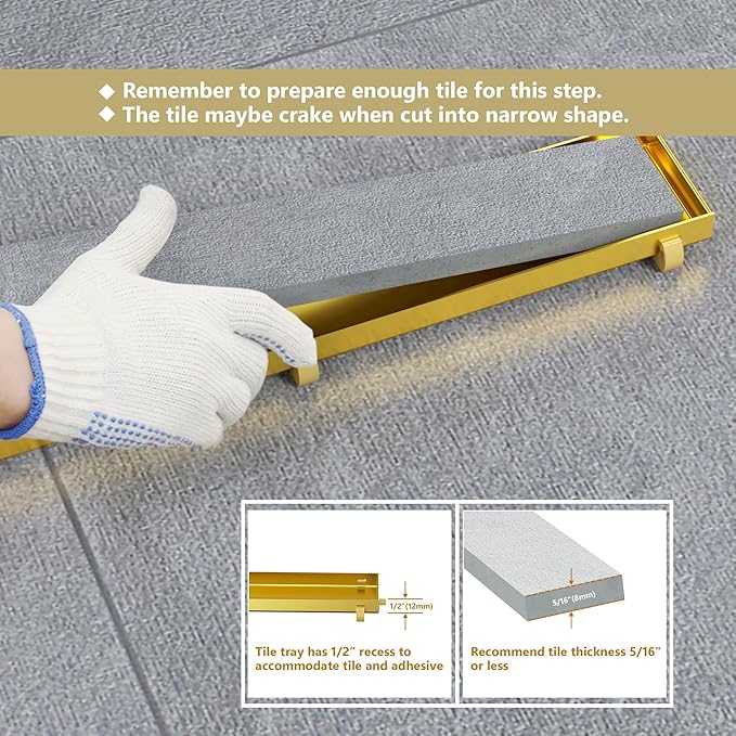 Neodrain 24-Inch Gold Linear Shower Drain with Tile Insert Cover, Golden 304 Stainless Steel Rectangle Shower Floor Drain, Linear Drain with Leveling Feet, Hair Strainer, CUPC Certified