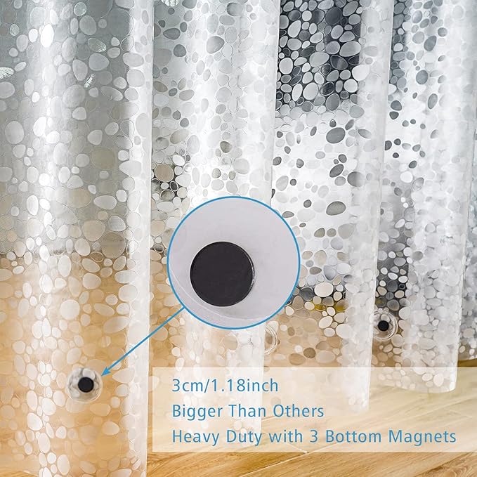UFRIDAY Extra Long Shower Curtain Liner 72x86 Inch,EVA Plastic Waterproof Shower Curtain with 3 Big Magnets,Heavy Duty,Semi Transparent, 3D Cobblestone Bathroom Liner