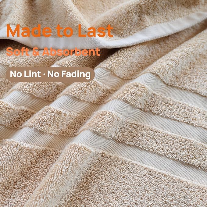 Cotton Bath Towel – Large 30x60 Inches, Soft, Thick & Absorbent Towel for Bathroom, Spa, or Home Use (Beige, 2 Pack – 30"x60")