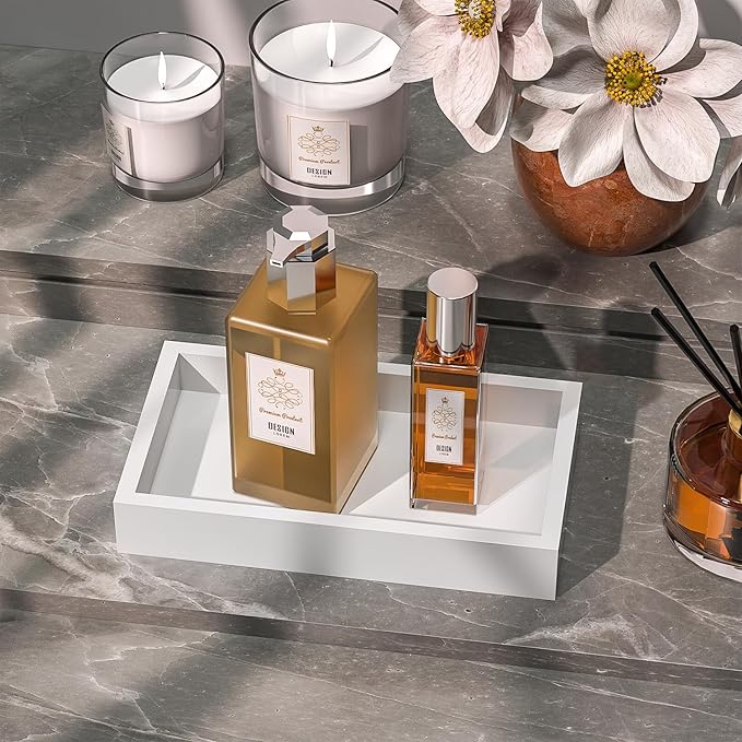ZHWS Small Bathroom Vanity Tray for Counter, Makeup, Perfume, Decorative Tray for Candle, Jewelry Small Kitchen Tray for Soap Dispenser Sponge Holder White 7.9”L x 4.4”W x 1.14”H
