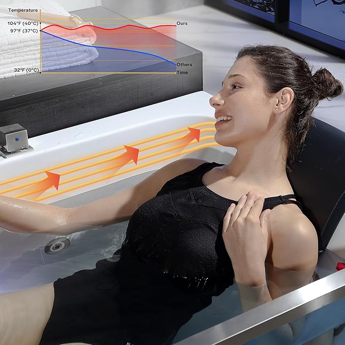 Empava Acrylic Whirlpool Bathtub, 71-Inch Jetted Bathtub with Heater, 10 Jets Hydromassage with Chromatherapy, 3-Side Apron with LED Control Panel, Waterfall & ETL Certified, Blcak Pillow