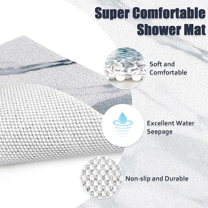 Shower Mat Non Slip - 24x24 Inch Soft Comfort Bath Mat with Drainage Holes, PVC Loofah Massage Bathmat for Shower, Tub, Bathroom, Wet Areas, Quick Drying