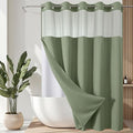 VANZAVANZU Hookless Shower Curtain with Mesh Top and Snap in Waterproof Liner, Waffle Weave, Weighted Magnets Hem, Machine Washable, 72 x 75 Inches – (Green)