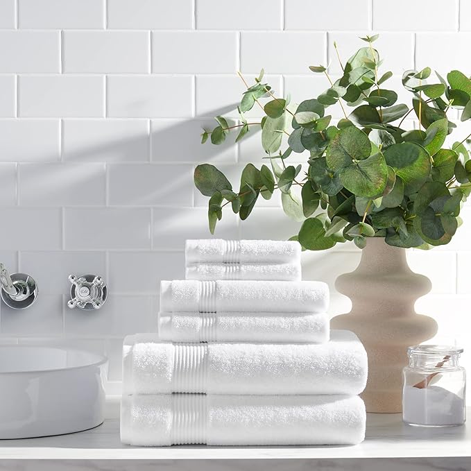 Arkwright Bath Towels Set of 6 - Super Soft 100% Cotton, 600 GSM Quick Dry & Absorbent, Luxury Bathroom Essentials with 2 Shower Towels, 2 Hand Towels and 2 Washcloths, Dove White