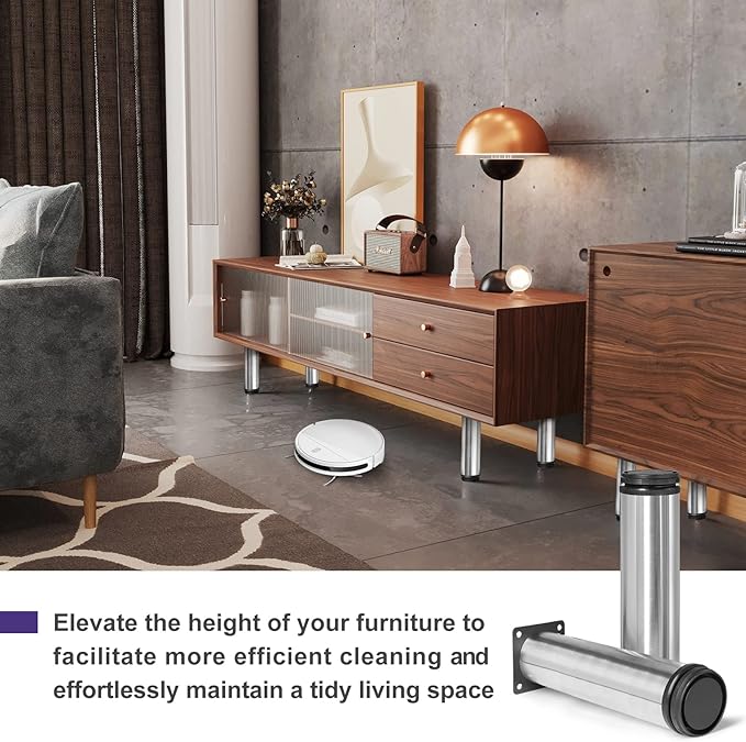 10 Inch Metal Furniture Legs Stainless Steel Adjustable Legs Silver Metal Legs Round Cabinet Legs for Coffee Table Cabinet Desk Sofa Shelves, Pack of 4