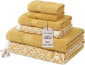 Modern Threads Trefoil Filigree 6-Piece 100% Cotton Towel Set – Reversible Yarn Dyed Jacquard – Includes 2 Bath Towels, 2 Hand Towels, 2 Washcloths – Absorbent, Quick Dry, Soft & Durable – Gold