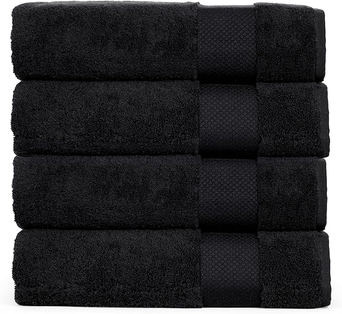 Hencely Premium Bath Towel Set of 4-28x58 Inches - High Absorbency, Quick Drying - 100% Soft Turkish Cotton Towels - Ideal for Home, Bathroom, Hotel, Spa, and Gym - Black