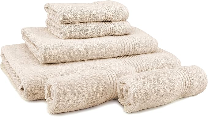 EastNBlue Lara Premium Bath Towel Set 6 Piece - Soft & Highly Absorbent Bathroom Towel Set, 100% Luxury Turkish Cotton, Flannel Bath Towels, 1 Bath Towel, 1 Hand Towel, 4 Washcloths - Beige