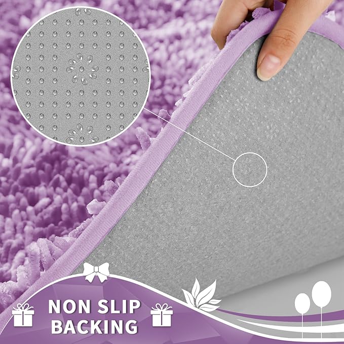 Yimobra Toilet Rugs U Shaped Washable, Extra Thick Soft Absorbent Chenille Contour Bathroom Rugs for Toilet 24x20 Inch, Quick Dry Non Slip Toilet Mat for Bath Floor, Lilac