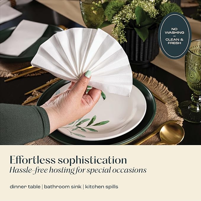 50-Pack Servietto Disposable Linen-Feel Guest Towels [12" x 17"] - Cloth-Like Hand Bathroom Napkins - Made In USA, Soft and Absorbent Paper Napkin for, Bathroom, Party, Wedding, Or Event