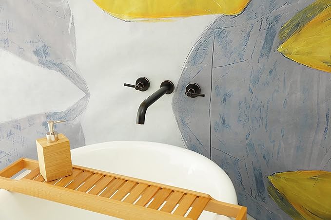 Wall Mount Tub Filler，Two Handle Bathtub Faucet, Extra Long Spout Reach with High Water Flow, Brass Rough in Valve Included, Oil Rubbed Bronze
