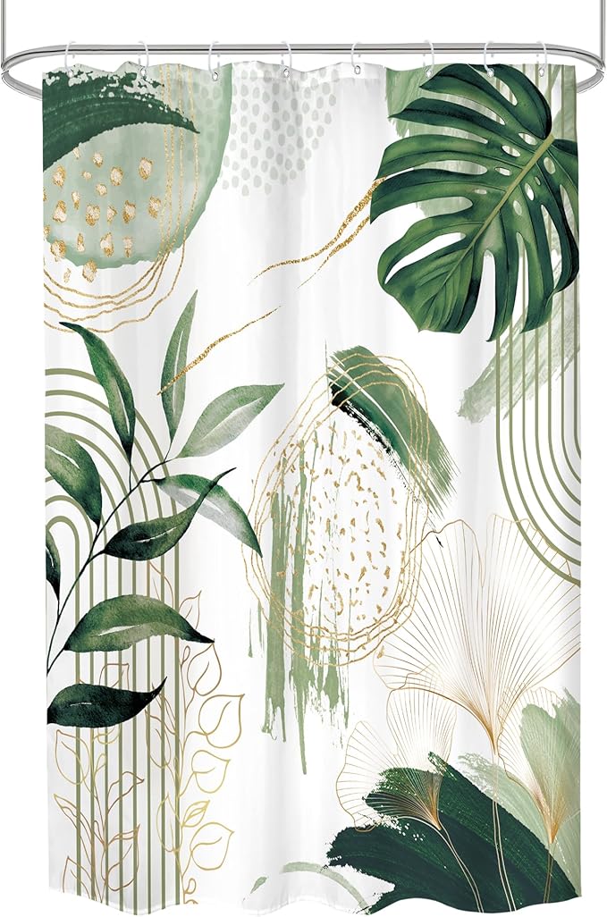 Sage Green Boho Shower Curtain 48Wx72H Small Stall Narrow Modern Abstract Mid Century Bohemian Tropical Palm Leaves Geometric Bathroom Decor Botanical Bath Curtain Fabric Polyester 8 Pack Hooks