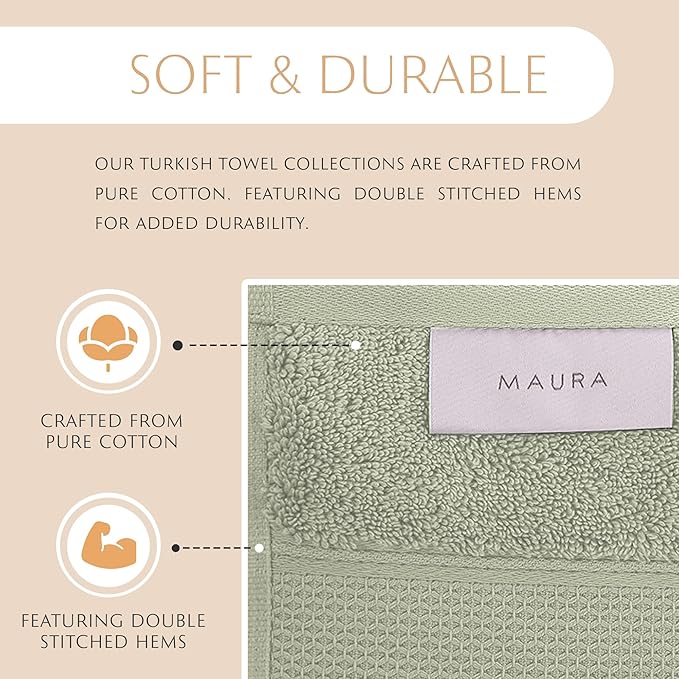 MAURA Sage Green Bath Towel Set of 8 for Bathroom. Turkish Cotton Luxury Bath Towels. Extra Large, Thick, Plush & Soft. Hotel & Spa Quality - Sage Green