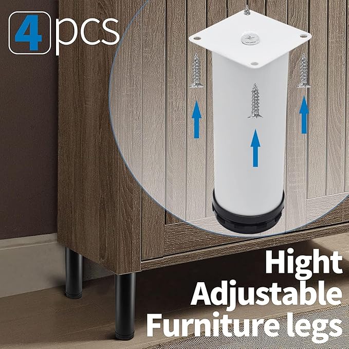 6 Inch Metal Furniture Legs Stainless Steel Adjustable Legs White Metal Legs Round Cabinet Legs for Coffee Table Cabinet Desk Sofa Shelves, Pack of 4