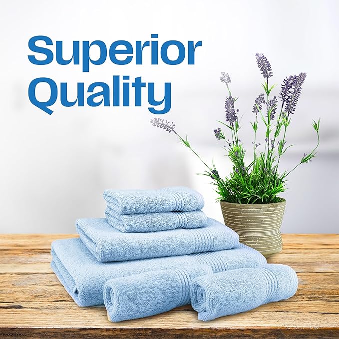 East'N Blue Lara Premium Bath Towel Set 6 Piece - Soft & Highly Absorbent Bathroom Towel Set, 100% Luxury Turkish Cotton, Flannel Bath Towels, 1 Bath Towel, 1 Hand Towel, 4 Washcloths - Ice Blue