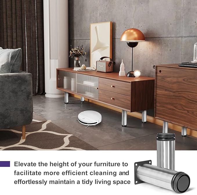 6 Inch Metal Furniture Legs Stainless Steel Adjustable Legs Silver Metal Legs Round Cabinet Legs for Coffee Table Cabinet Desk Sofa Shelves, Pack of 4