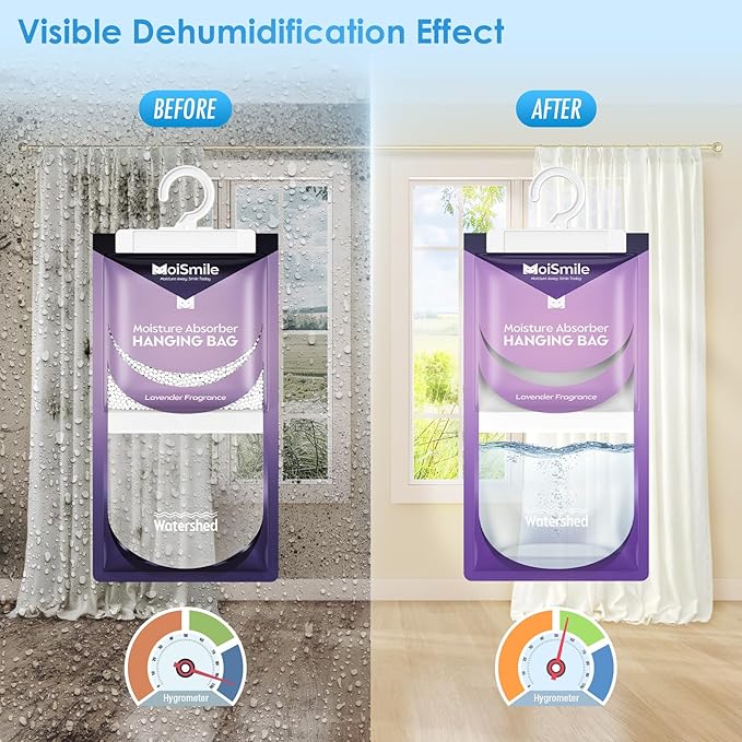 Moisture Absorbers 30 Pack Lavender Fragrance, Hanging Closet Dehumidifier Bags, Humidity Absorber, Compact Eliminates Odors Humidity Packs for Car, Bathroom, Bedroom, Basement, 9.8OZ