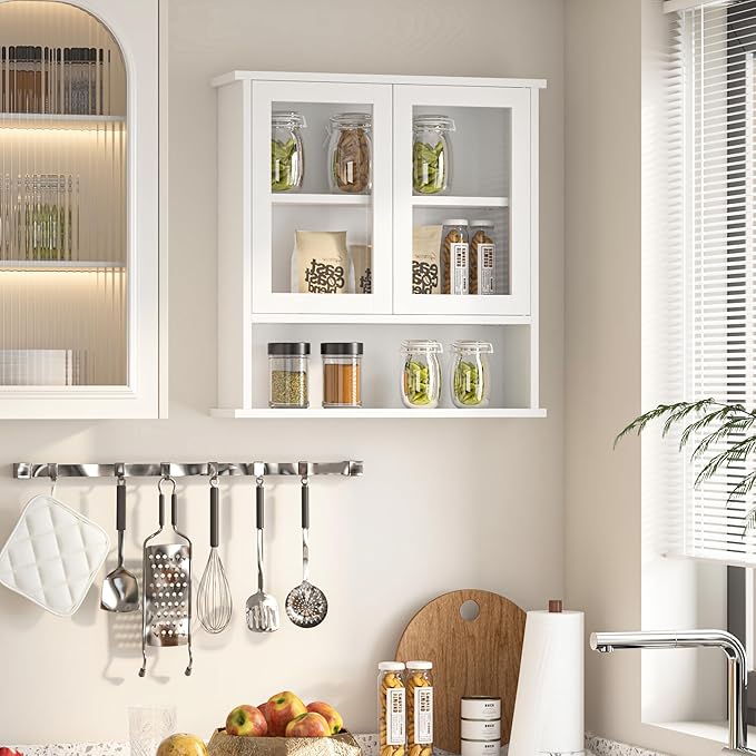 Modern Hanging Bathroom Cabinet, Sturdy Wooden Medicine Cabinet with Buffering Hinge & Anti-Scratch Door, Space-Saving Wall Mounted Over Toilet (Acrylic-Insert Panel Door)