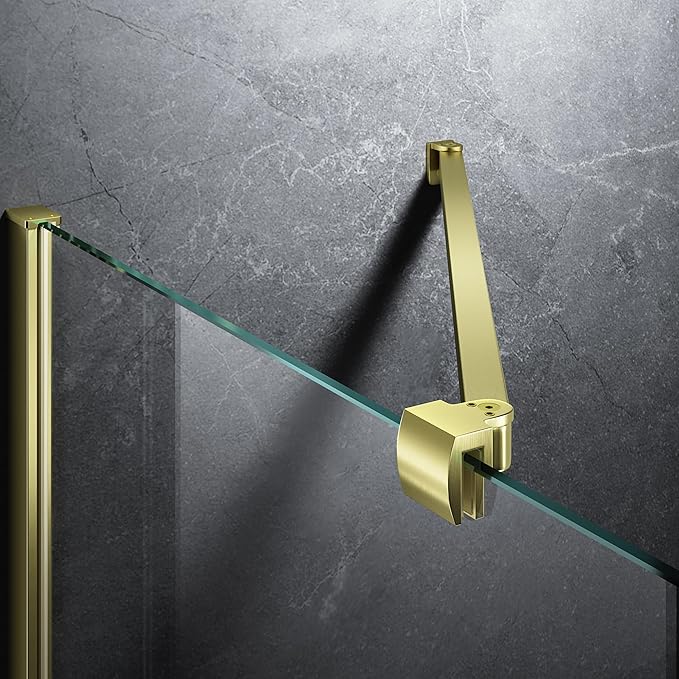 Frameless Shower Door Support Bar, Stainless Steel Wall-to-Glass Support Arm to Fixed Shower Glass Panel, for 1/4"-3/8" (6-10 mm) Door, 180° Pivot & Stow-Flat Mode (Brushed Gold, 23.6-inch(600mm))