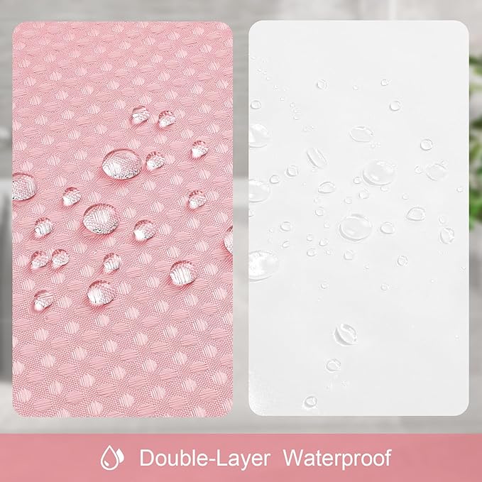 3 in 1 Long Pink Shower Curtain Set-72 W x 78 H, Modern Waffle and PEVA Liner Set with 12 Stainless Steel Hooks, Waterproof Fabric for Bathroom