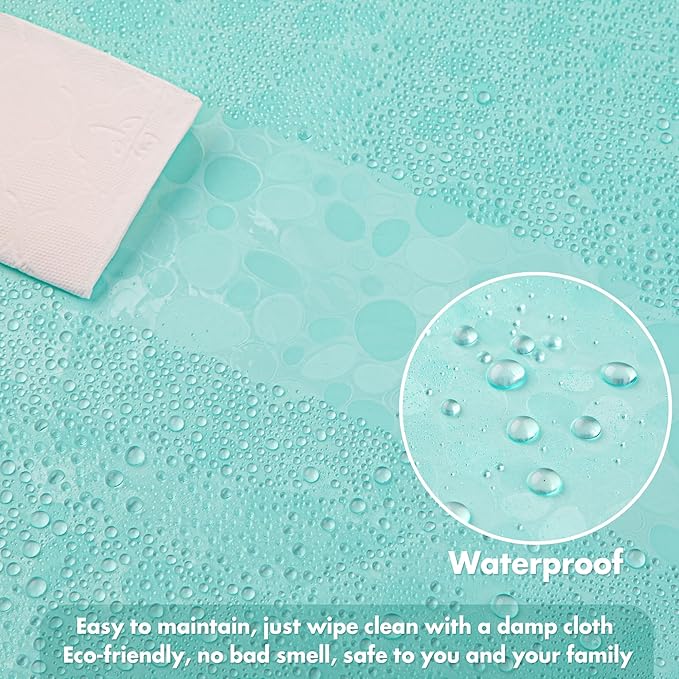 WELTRXE 8G EVA Clear Teal Shower Curtain with 3D Pebbles Design, 72x72 Inches Plastic Waterproof Shower Curtain Liner with Magnets/12 Hooks/Rustproof Grommets for Bathroom, Heavy Shower Liner