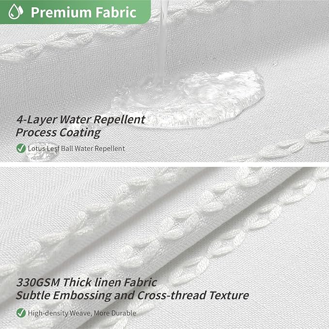 White Farmhouse No Hook Shower Curtain Set with Snap-in Fabric Liner,Boho Heavy-Duty Linen Textured Rustic Striped Design,Water-Repellent with Tassels and Sheer Window,71x74