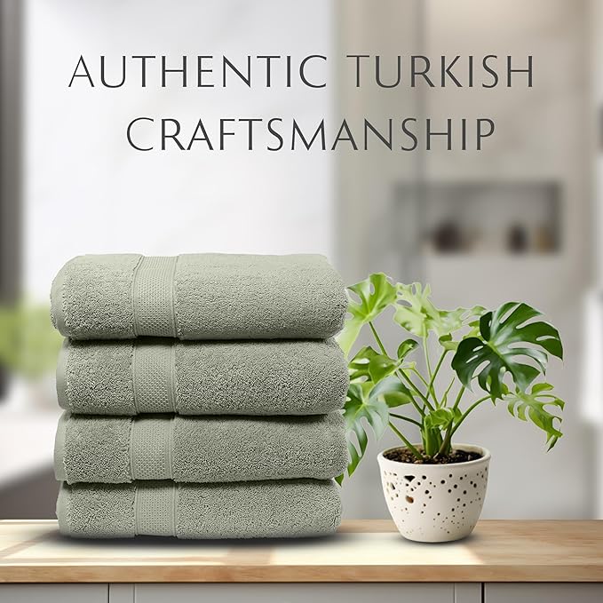 MAURA Sage Extra Large Turkish Cotton Luxury Bath Towels Set of 4. Ultra-Soft, Thick & Plush Towels for Bathroom - Sage Green