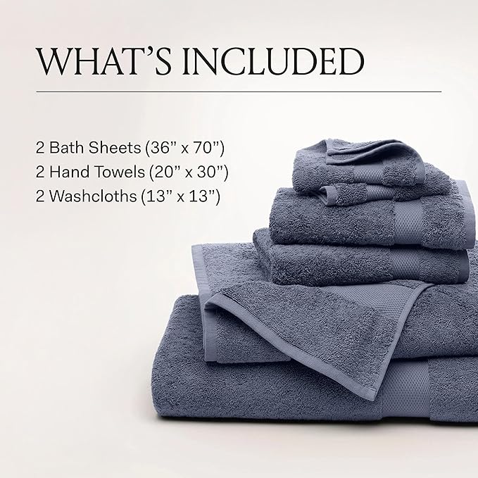 BOLL & BRANCH Plush Bath Sheet Set - Cream - 6 Piece - Includes 2 Oversized Bath Sheets, 2 Hand Towels & 2 Washcloths - 100% Organic Cotton - Ultra Soft & Luxurious - Quick Absorbing